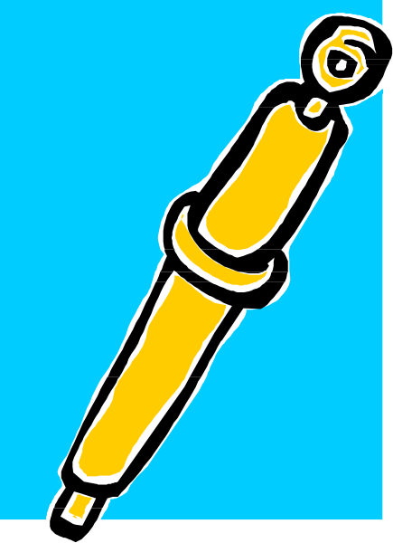 The image shows a yellow pen with an eraser on top leaning against what appears to be a blue wall inside of which there is another object that looks like it could possibly be a stapler due to its shape and color, but without more context I cannot confirm this identification confidently.