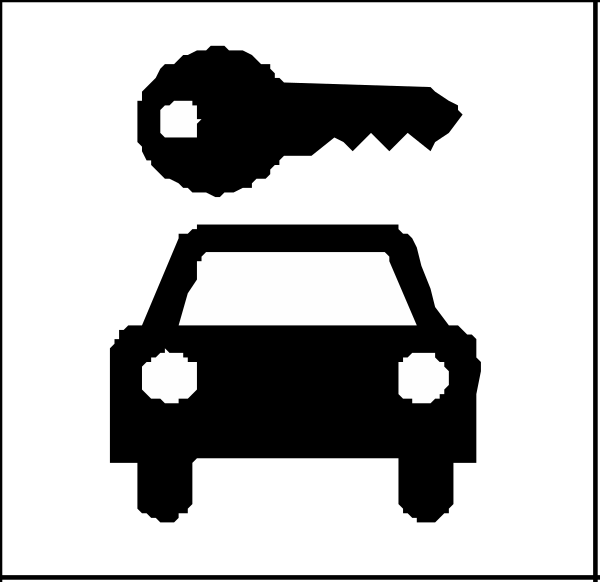 The black and white silhouette of a car on an unidentified road with no other visible elements to provide context about location or time period.