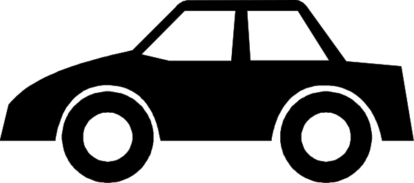 The image shows a black car with white wheels on it against a gray background.