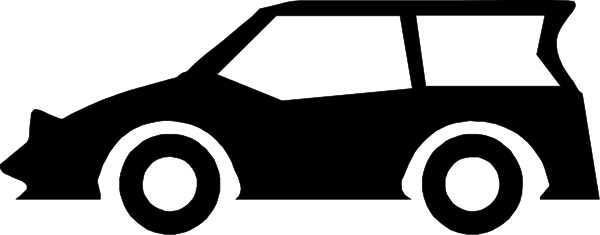 The black and white photo shows a car with two wheels visible on its left side against an indistinct background that appears to be darker than the vehicle itself.
