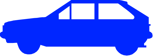 The image shows a blue car on top of an overpass with two lanes below it against a gray background.