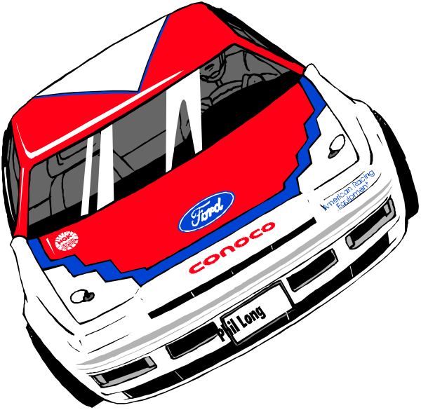 The image shows a red race car with white lettering on it that says "Ford" prominently displayed across its side.