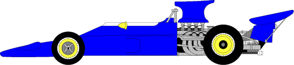 The image shows a blue train with yellow wheels on tracks against an overcast sky background.