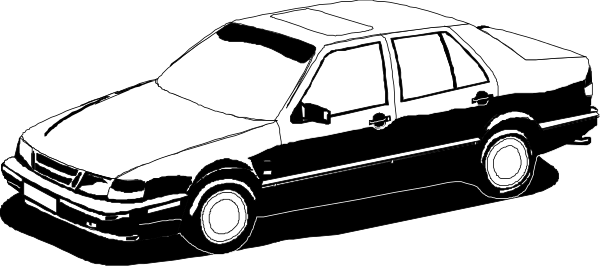 The black and white illustration shows a car parked on an unseen surface with no other visible elements to provide context for location or time of day.