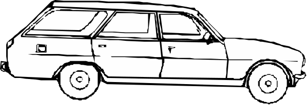 The black and white illustration shows a station wagon parked on an unseen surface with its door open; there is no visible text in this image.