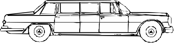 The black and white illustration shows a classic car with an elongated body shape parked on what appears to be a street at nighttime.