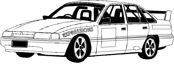 The black and white illustration shows a vintage car with racing stripes parked next to another similar vehicle on what appears to be an empty road at nighttime.