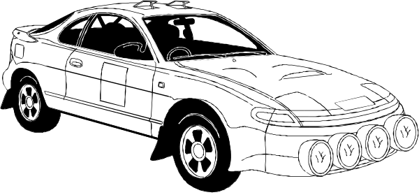 The black and white illustration shows a car with two visible wheels on its left side parked next to an open door of another vehicle that is partially obscured by it; there's no text present in this image, which focuses solely on these vehicles without any additional context or background elements provided within the frame.