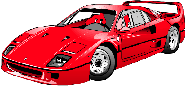 The image shows a red sports car with an open hood parked next to another identical vehicle on what appears to be a gray surface under clear skies; there is no text present in this clip-art illustration, and it focuses solely on these two cars without any additional context or background elements provided within the frame.