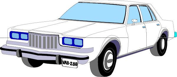 The image shows a white car with blue lights parked on an unseen street next to another similar vehicle that is partially visible in front of it; there's no text present within this small clip-art illustration, and all objects depicted appear stationary without any actions taking place or people interacting.