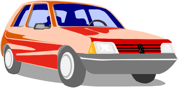 The image shows two cars parked side by side on a street with no visible textures indicating movement; there is an orange car in front of another red one that has its headlights off.