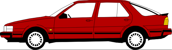 The image shows two cars side by side: a red car on top of another vehicle that appears to be an older model with white wheels.