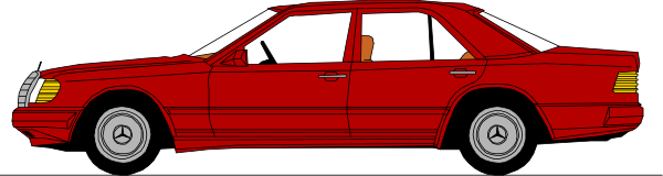 The image shows a red car with two wheels visible on its left side parked next to another similar vehicle that is partially obscured by it; both cars appear stationary in an outdoor parking lot during daylight hours, and there's no text present within this small clip-art illustration.