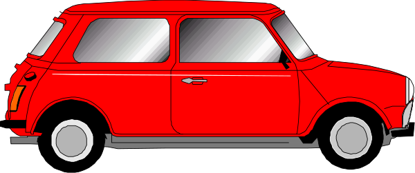 The image shows two red cars parked side by side on a street with windows reflecting their surroundings.
