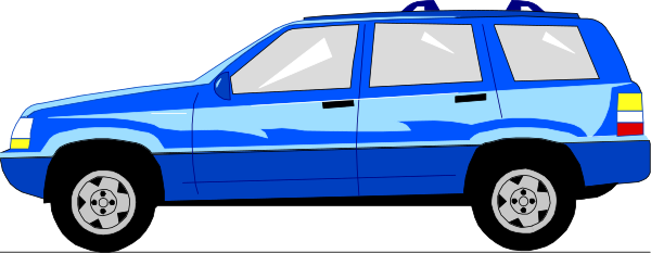 The image shows a blue SUV parked on an unseen surface with its doors open against a gray background; there is no text present in this clip-art illustration.