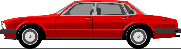 The image shows a red car parked on an unseen surface with wheels visible beneath it; there is no text present within this small clip-art illustration.