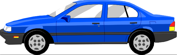 The image shows a blue car with white wheels parked on an unseen surface next to it is another vehicle that appears similar in design but has no visible details due to its small size within this clip-art illustration, and there's nothing else present besides these two vehicles.