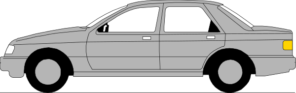 The black and white illustration shows a car with its trunk open parked on what appears to be an overpass above another roadway where there is no visible traffic.