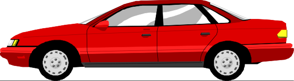 The image shows a red car on top of another vehicle with four wheels visible from above; both cars appear to be stationary in an urban environment under overcast skies.