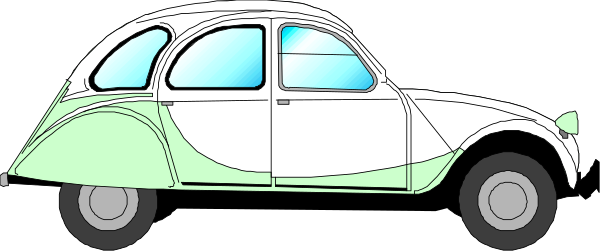 The image shows a vintage car with two doors parked on an unseen surface at nighttime under artificial lighting.