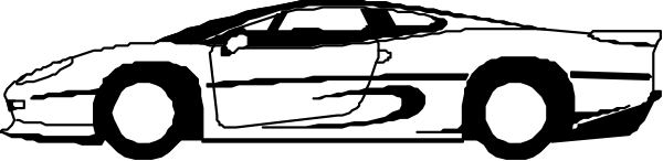The black and white illustration shows a race car on top of an oval track with two tires visible at each end of the vehicle.
