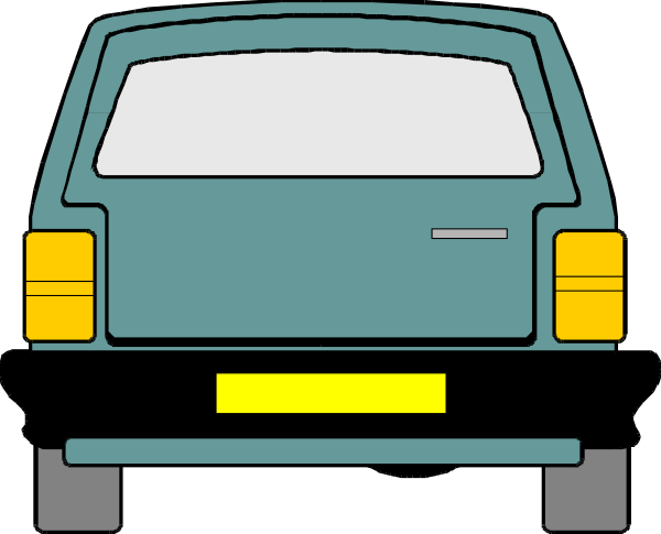 The image shows a cartoon of an old car with yellow side mirrors parked on what appears to be a street at nighttime.