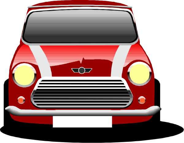 The image shows a red vintage car with white stripes on its hood against a black background.