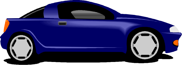 The image shows a blue sports car with white wheels parked on an unseen surface at nighttime.