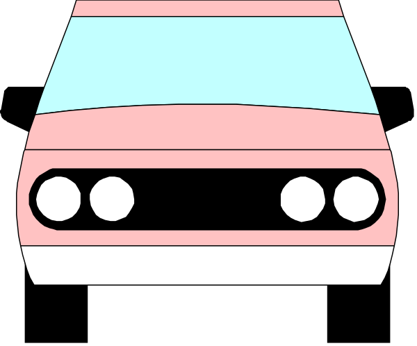The image shows a pink car with two doors parked next to it on what appears to be an empty road at nighttime.