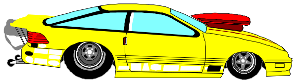 The image shows three cars on a road with two of them being yellow sports cars; there is no text present within this small clip-art illustration.