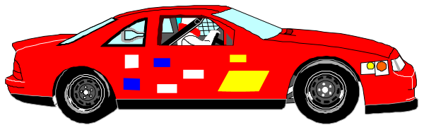 The image shows a red race car with number "69" on it parked next to another similar vehicle that is partially visible in front of an audience member wearing white gloves who appears excited about something off-camera, possibly related to racing events; there's no text present within this small clip art.