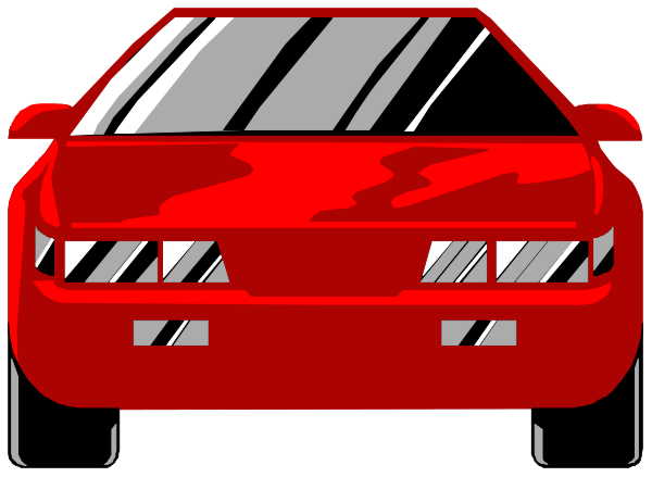 The image shows two red cars parked side by side on a street with windows reflecting sunlight.