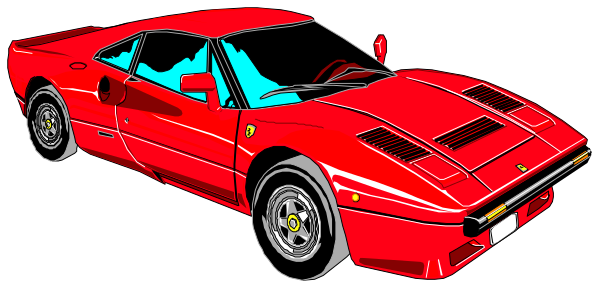 The image shows two red sports cars parked side by side against a black background with white wheels on both vehicles.