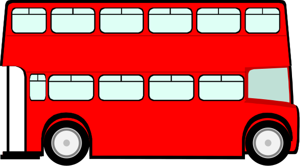 The image shows a red double decker bus on wheels with two levels of windows visible against an indistinct background.