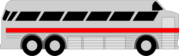 The image shows a red bus with white lettering on it parked next to an empty roadway under clear skies during daylight hours.