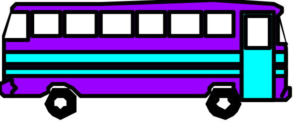 The image shows a pixelated bus with purple interior on top of it against a grey background.