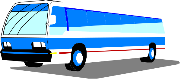 The image shows two blue buses on a road with windows reflecting their surroundings; there is no text present within this small clip-art illustration.