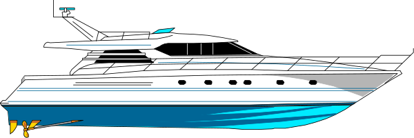 The image shows a white yacht with blue water around it on an overcast day.