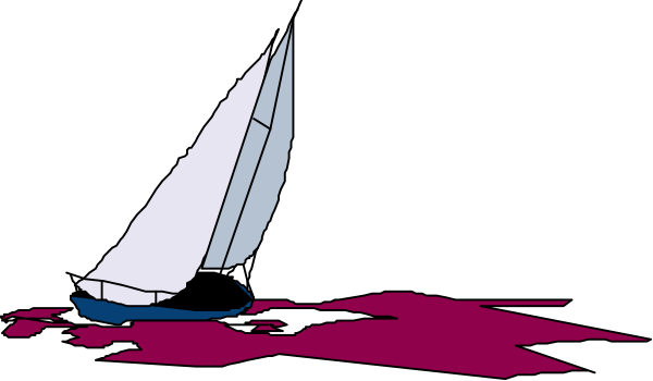 The image shows a sailboat on water with pink stains around it against a dark background.