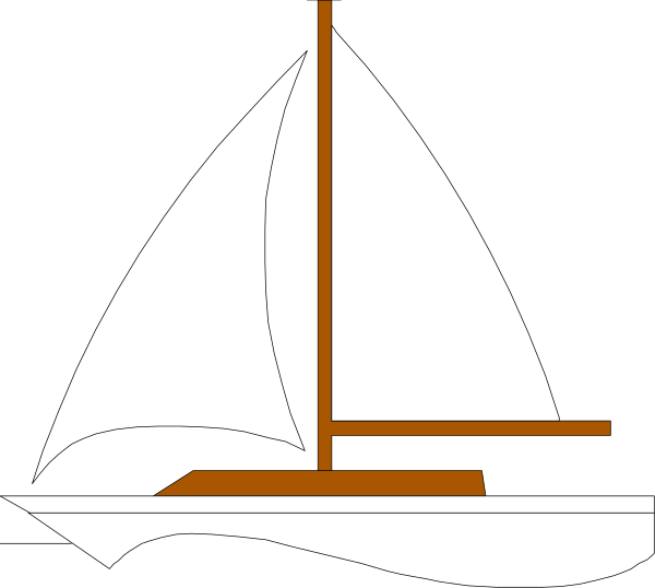 The image shows a black and white illustration of an iconic sailboat with sails fully unfurled on water against a dark background.
