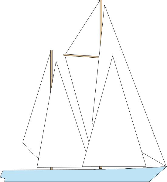 The image shows a simple line drawing of two sailboats on water with sails down against an untextured background.