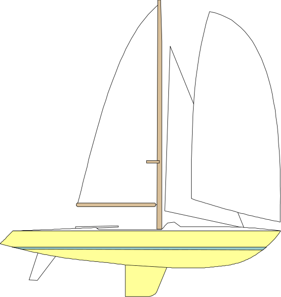 The image shows a simple line drawing of two sailboats with masts on top against an open sky background.
