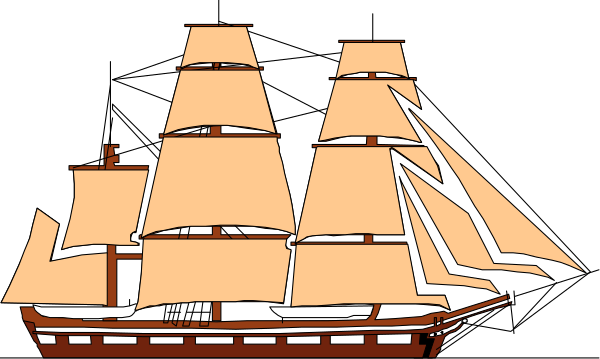 The image shows a stylized illustration of an old sailing ship with multiple masts against a dark background.