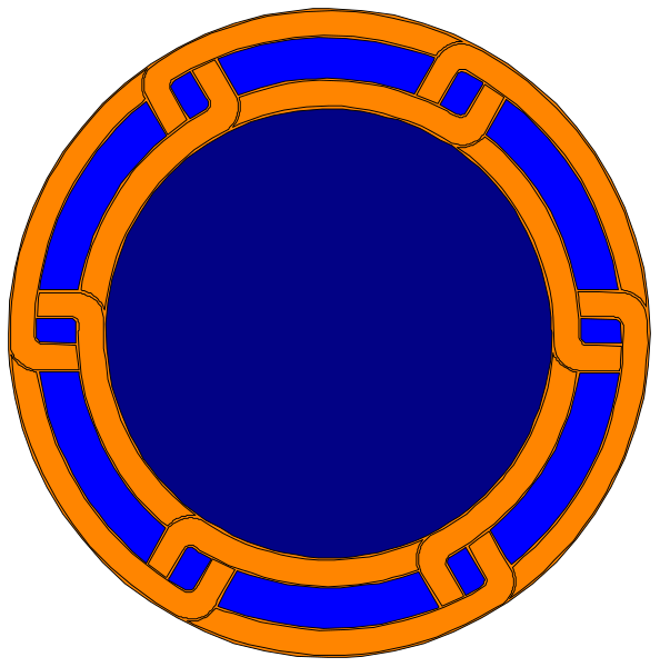 The image shows two circular shapes with a blue background inside an orange border; on the left is a circle without any visible content while the right one has several lines connecting its points in what appears to be a chain-like pattern, suggesting it might represent connectivity or links between different elements within that shape.
