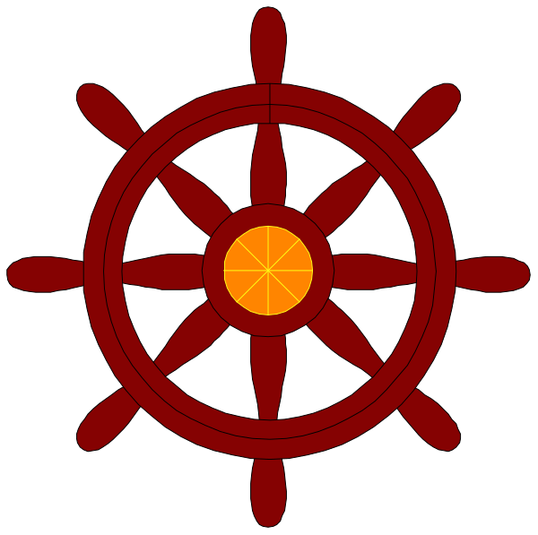 The image shows a stylized compass rose with an orange centerpiece on black background.