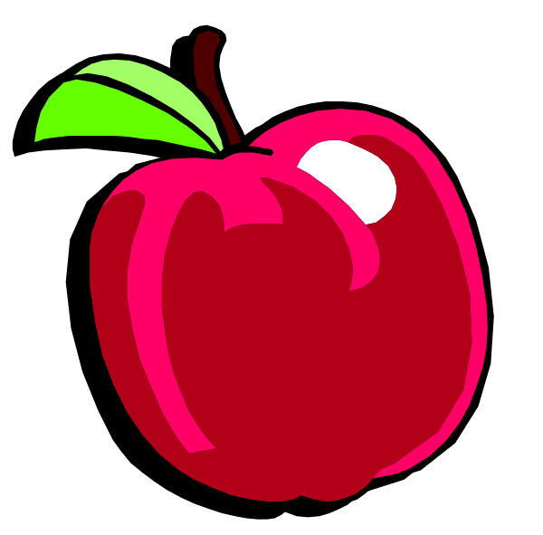 The image shows a red apple with an illustration of its stem on top against a black background.