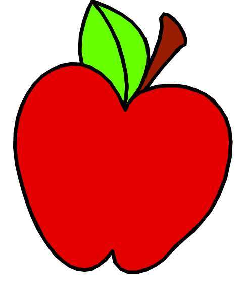 The image shows a red apple with green leaves on it against a black background.