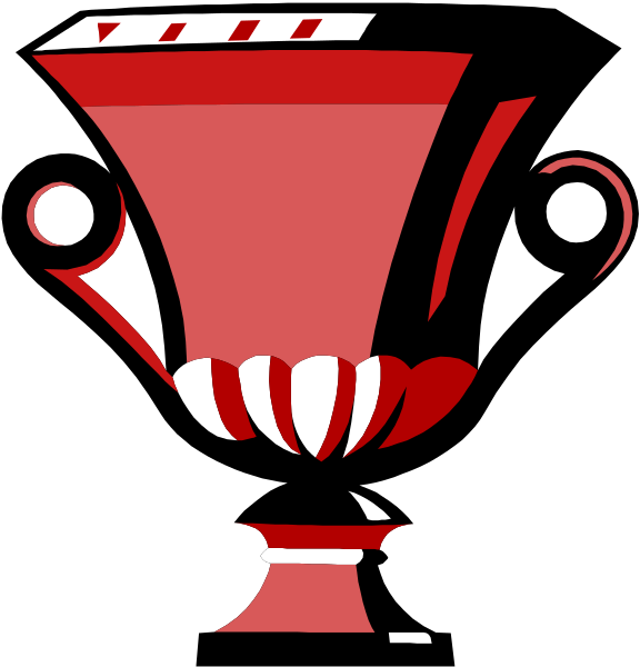 The image shows a trophy with two handles on either side of its base, each handle featuring an intricate design that includes what appears to be wings at their ends.