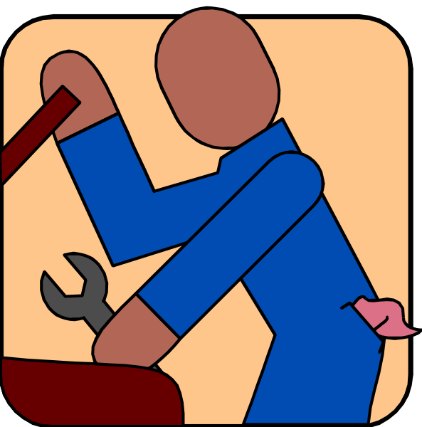 The image shows a sequence of two panels with an illustration depicting someone working on something that resembles machinery while using tools like wrenches and screwdrivers.