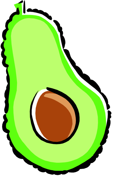 The image shows an avocado with a pit inside it on top of what appears to be a green surface against a white background.